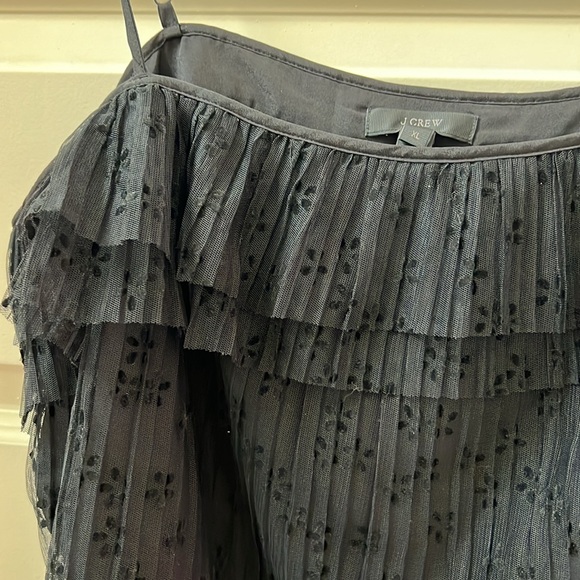 J. CREW Black Tulle & Velvet Ruffle Pleated Cami Blouse, size XL - Picture 2 of 4